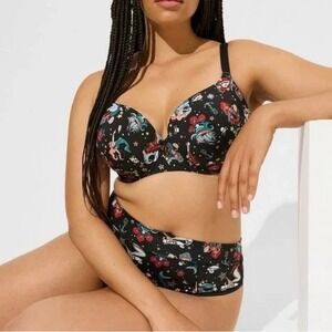 Torrid Curve Bra 42DDD Black Mermaid Nautical Tattoo Print Push Up Underwire